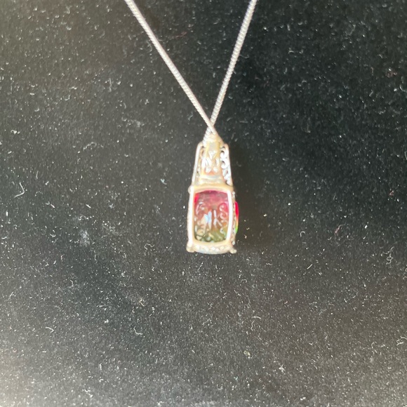 🍉 Watermelon Quartz, Orissa Rhondolite, Garnet Sterling Pendant w/ 20in Chain - Picture 7 of 11